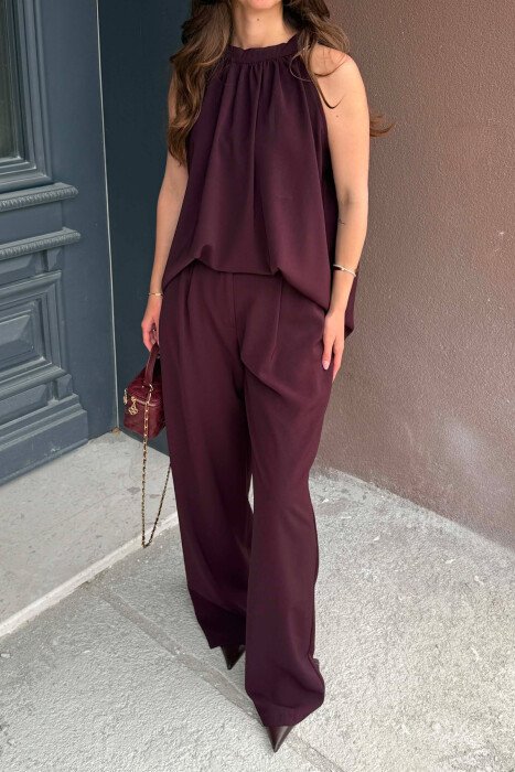 ONE COLOR TANK TOP + TROUSERS WOMAN SET DARK BURGUNDY/VISHNJE E ERRET - 3