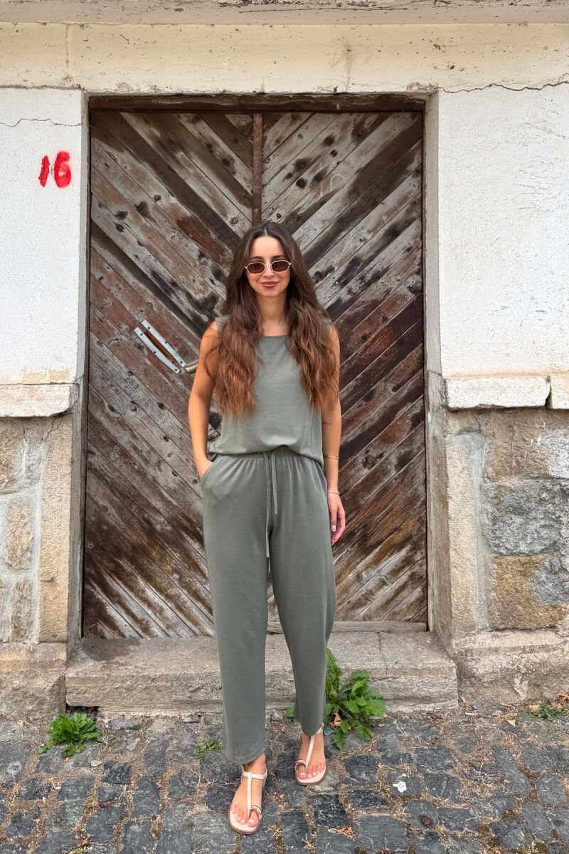 ONE COLOR TANK TOP +TROUSERS WOMAN SET GREEN/JESHILE - 1