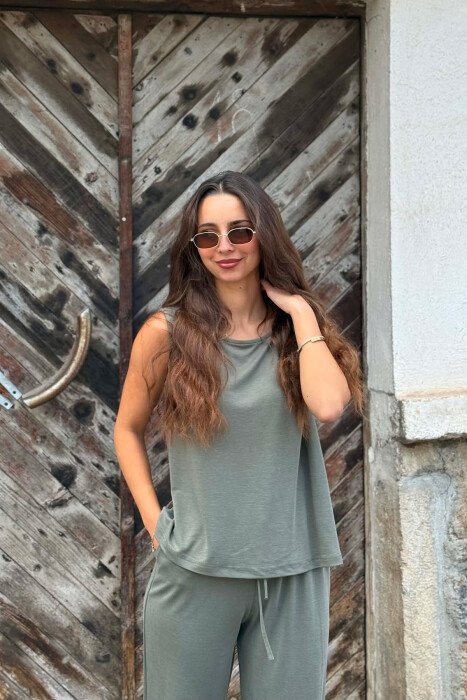 ONE COLOR TANK TOP +TROUSERS WOMAN SET GREEN/JESHILE - 2