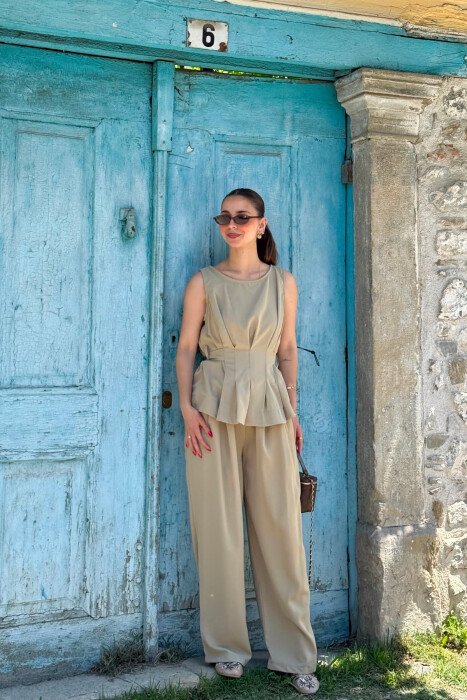 SET NJE NGJYRESH KANATJERE + PANTALLONA PER FEMRA NE NGJYRE KAKI - KLAUDIO FASHION