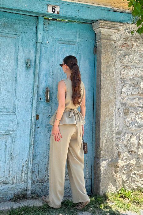 ONE COLOR TANK TOP+ TROUSERS WOMAN SET KHAKI / KAKI - 3