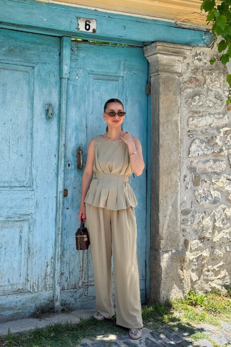 ONE COLOR TANK TOP+ TROUSERS WOMAN SET KHAKI / KAKI - 4