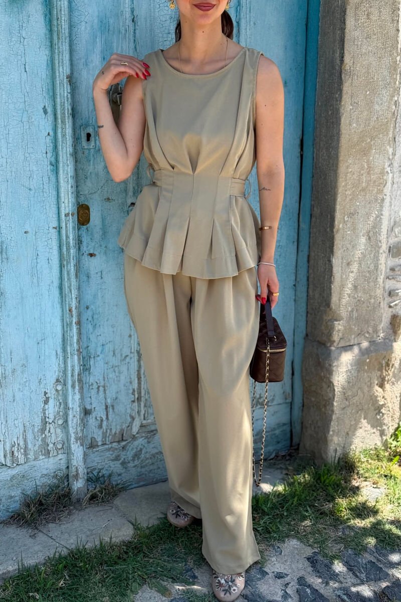 ONE COLOR TANK TOP+ TROUSERS WOMAN SET KHAKI / KAKI - 5