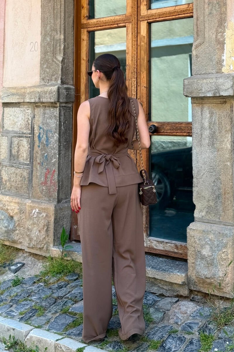 ONE COLOR TANK TOP+ TROUSERS WOMAN SET LIGHT BROWN/KAZB - 4