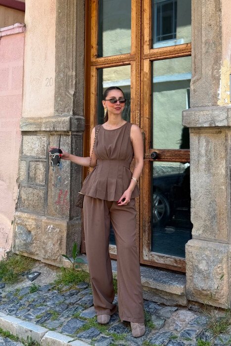 ONE COLOR TANK TOP+ TROUSERS WOMAN SET LIGHT BROWN/KAZB - 6