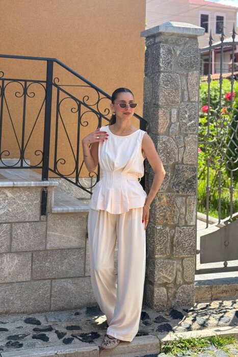 SET NJE NGJYRESH KANATJERE + PANTALLONA PER FEMRA NE NGJYRE PUDER - KLAUDIO FASHION