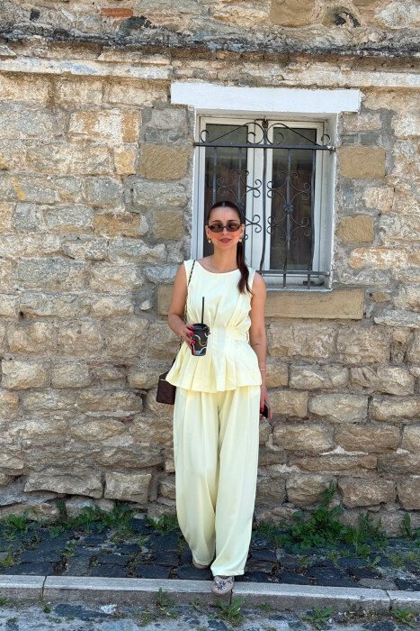 ONE COLOR TANK TOP+ TROUSERS WOMAN SET YELLOW/E VERDHE - 2