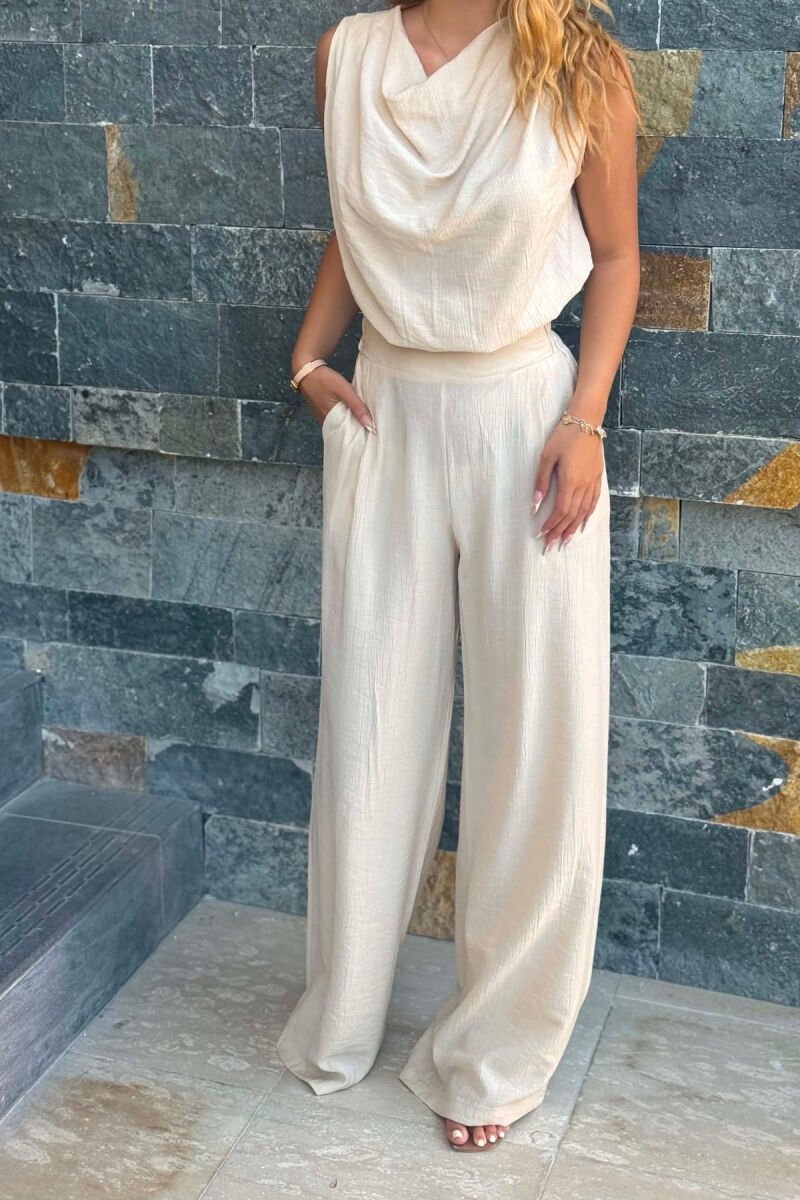 ONE COLOR TANK TOP + TROUSERS WOMAN TWO PIECE SET BEIGE/BEZHE - 3