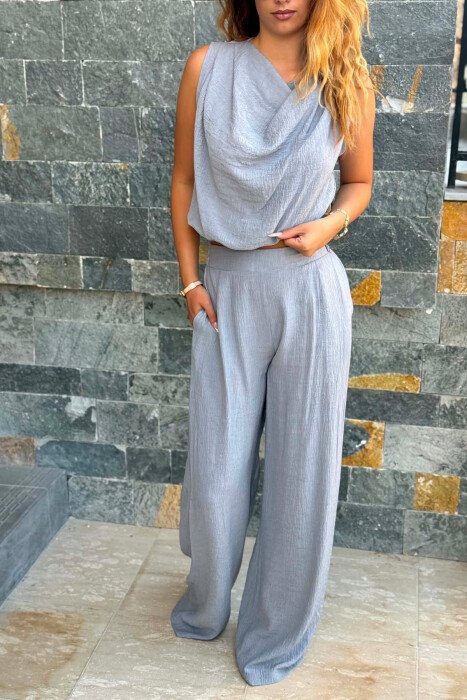 ONE COLOR TANK TOP + TROUSERS WOMAN TWO PIECE SET GREY/GRI - 2