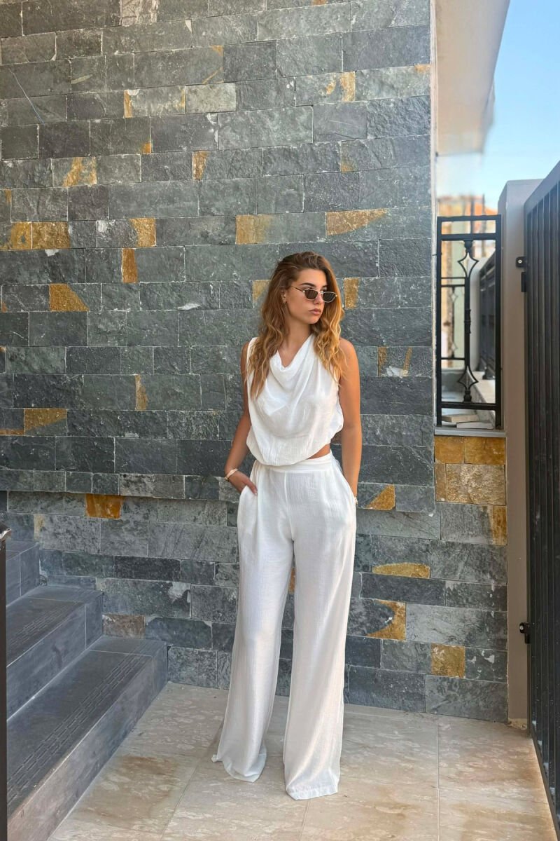 ONE COLOR TANK TOP + TROUSERS WOMAN TWO PIECE SET WHITE-E BARDHE - 1