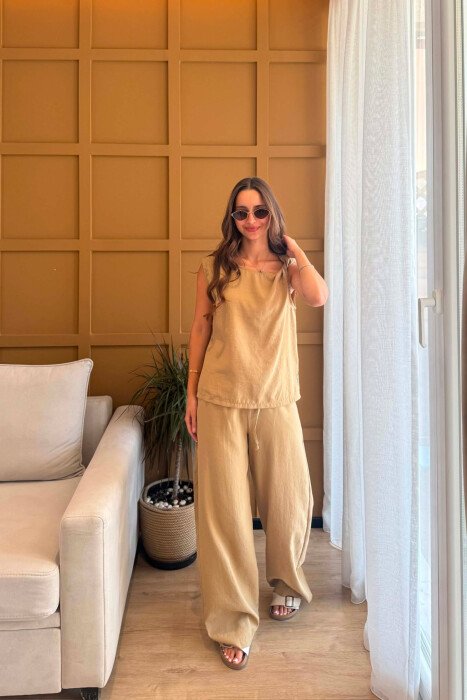 ONE COLOR TANK TOP+ TROUSERS WOMEN SET BEIGE/BEZHE 
