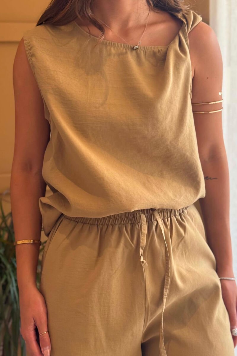 ONE COLOR TANK TOP+ TROUSERS WOMEN SET BEIGE/BEZHE - 4