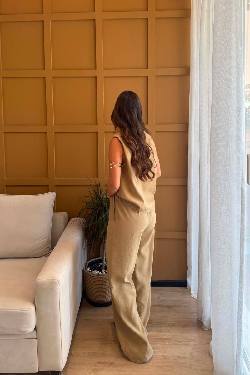 ONE COLOR TANK TOP+ TROUSERS WOMEN SET BEIGE/BEZHE - 5