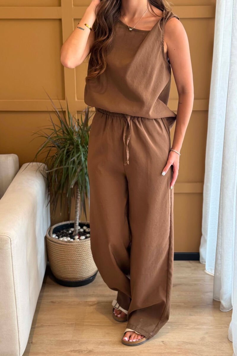 ONE COLOR TANK TOP+ TROUSERS WOMEN SET BROWN/KAFE - 2