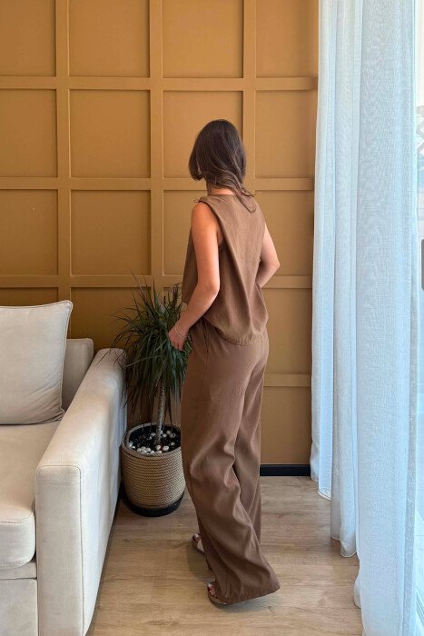 ONE COLOR TANK TOP+ TROUSERS WOMEN SET BROWN/KAFE - 5