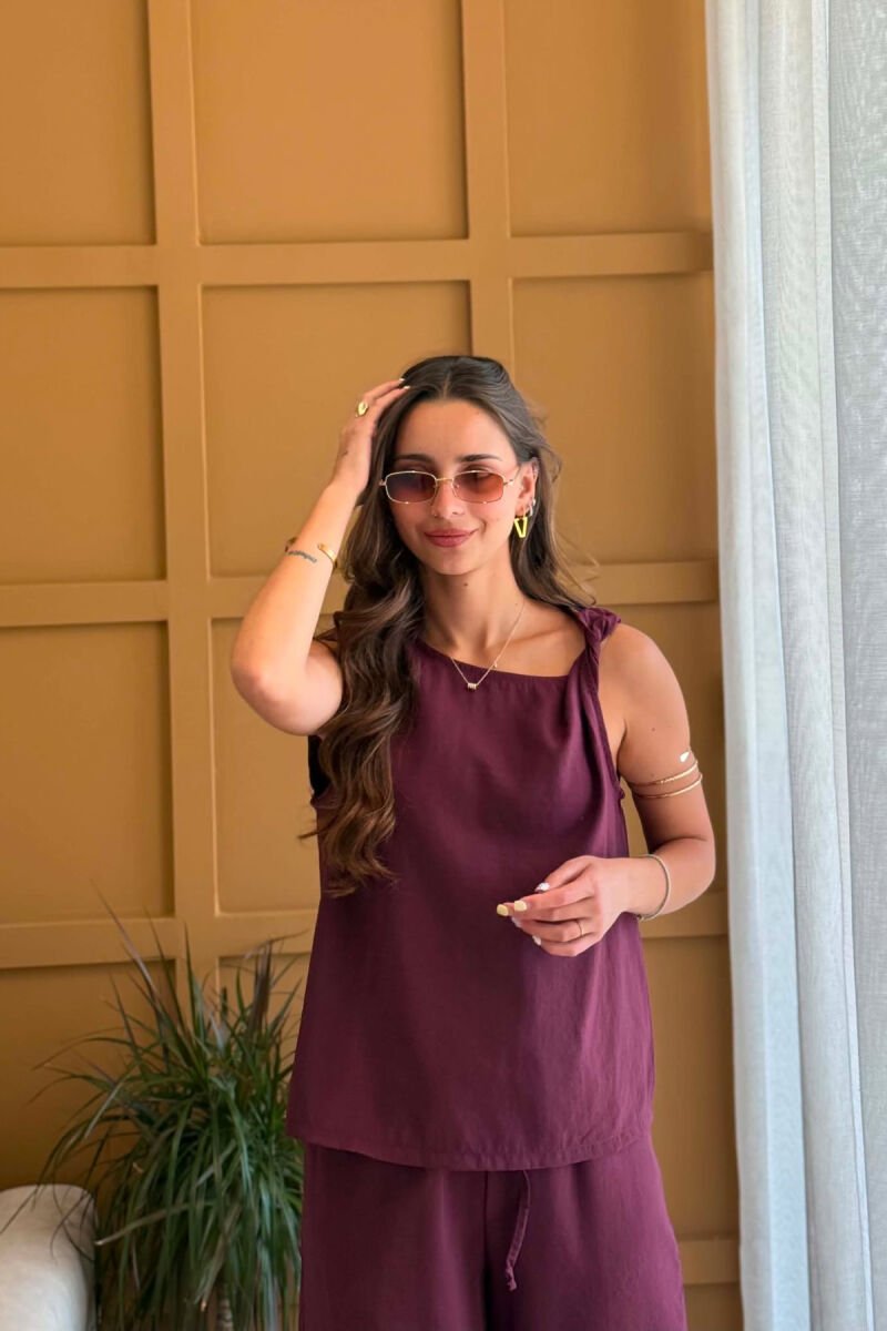 ONE COLOR TANK TOP+ TROUSERS WOMEN SET BURGUNDY/VISHNJE - 3