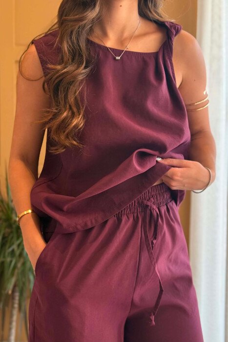ONE COLOR TANK TOP+ TROUSERS WOMEN SET BURGUNDY/VISHNJE - 4