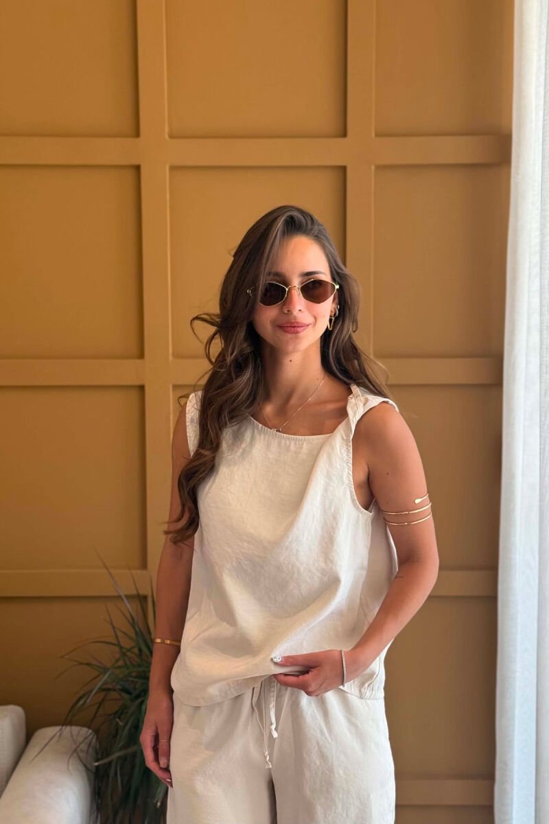 ONE COLOR TANK TOP+ TROUSERS WOMEN SET CREAM/KREM - 3