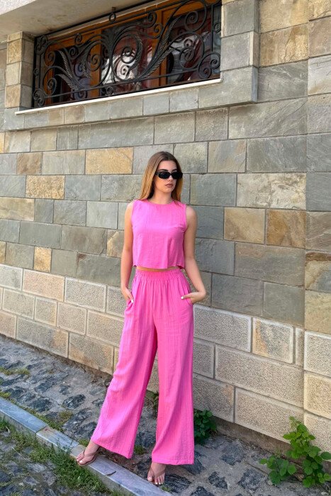 ONE COLOR TANK TOP+ TROUSERS WOMEN SET FUCHSIA/CIKLAMI - 1