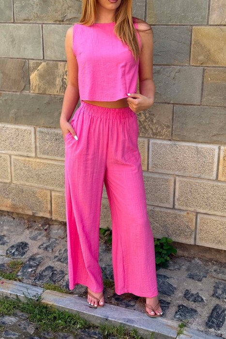 ONE COLOR TANK TOP+ TROUSERS WOMEN SET FUCHSIA/CIKLAMI - 2