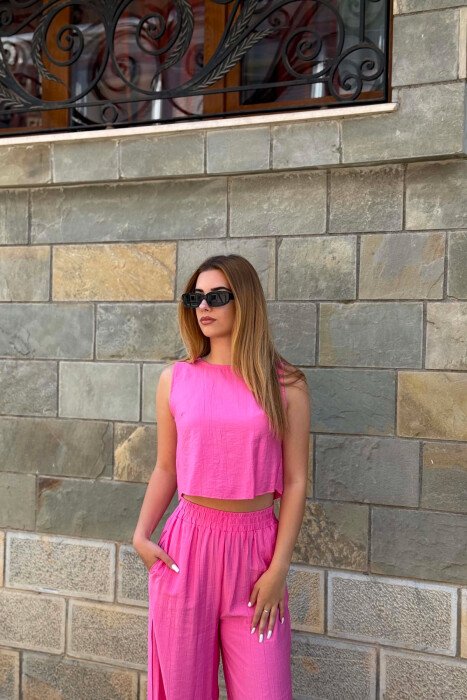 ONE COLOR TANK TOP+ TROUSERS WOMEN SET FUCHSIA/CIKLAMI - 3