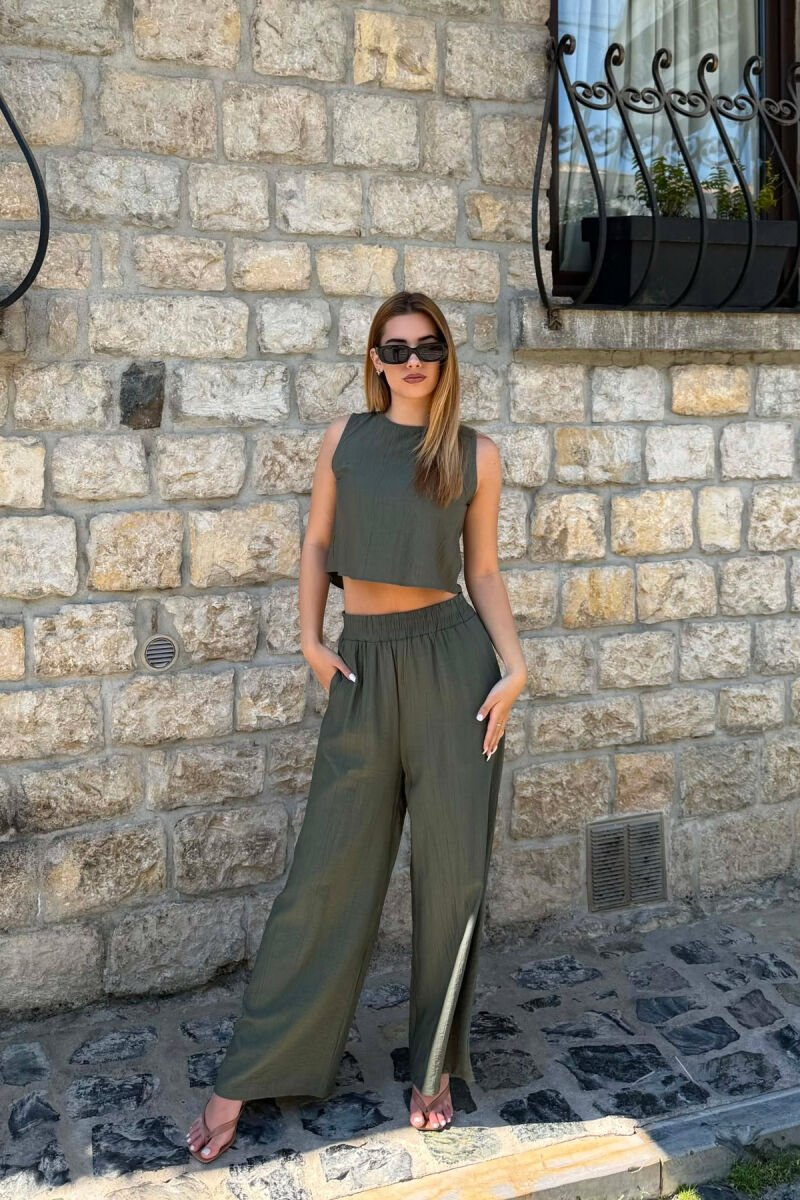 ONE COLOR TANK TOP+ TROUSERS WOMEN SET GREEN/JESHILE - 1