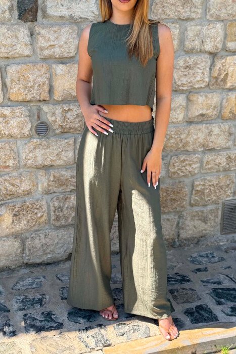ONE COLOR TANK TOP+ TROUSERS WOMEN SET GREEN/JESHILE - 3