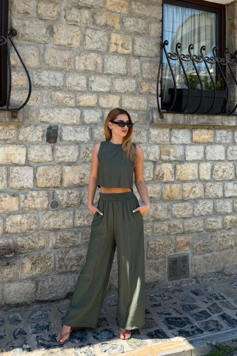 ONE COLOR TANK TOP+ TROUSERS WOMEN SET GREEN/JESHILE - 4