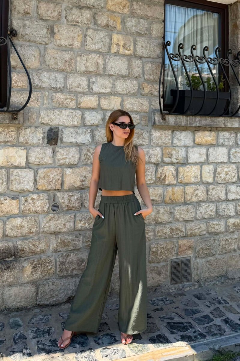 ONE COLOR TANK TOP+ TROUSERS WOMEN SET GREEN/JESHILE - 4