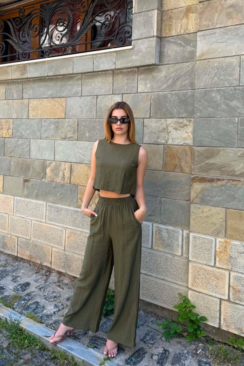 ONE COLOR TANK TOP+ TROUSERS WOMEN SET OLIVE/ULLI - 1