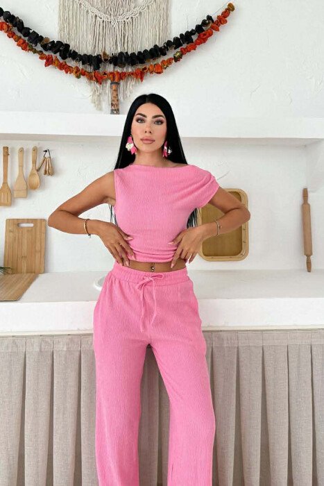 ONE COLOR TANK TOP+ TROUSERS WOMEN SET PINK/ROZE 
