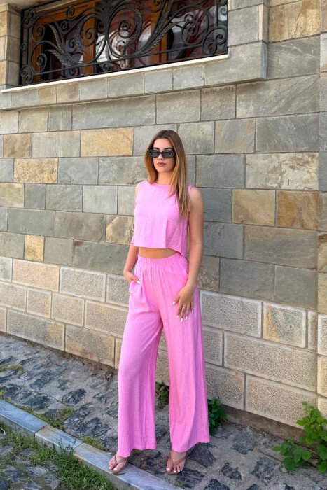 ONE COLOR TANK TOP+ TROUSERS WOMEN SET PINK/ROZE - 1