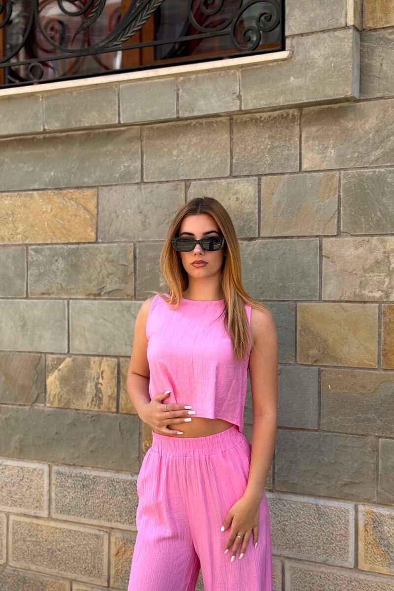 ONE COLOR TANK TOP+ TROUSERS WOMEN SET PINK/ROZE - 3