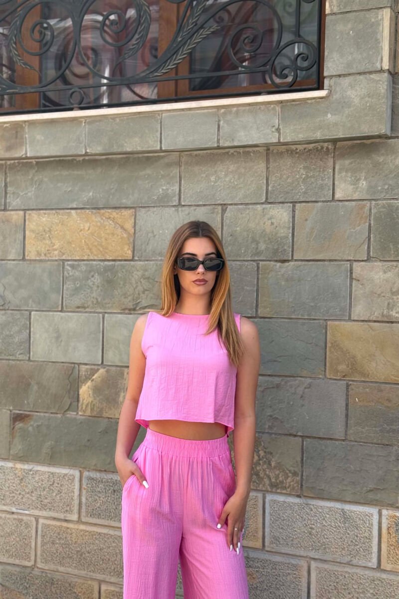 ONE COLOR TANK TOP+ TROUSERS WOMEN SET PINK/ROZE - 5