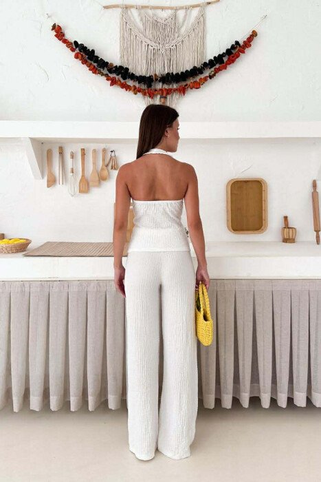 ONE COLOR TANK TOP + TROUSERS WOMEN SET WHITE-E BARDHE - 2