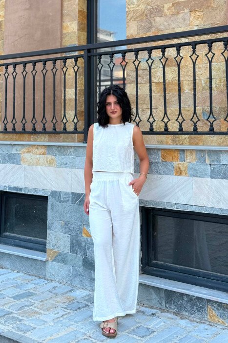 ONE COLOR TANK TOP+ TROUSERS WOMEN SET WHITE-E BARDHE - KLAUDIO FASHION