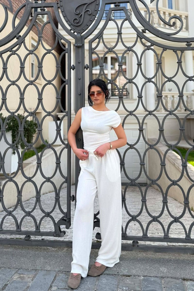ONE COLOR TANK TOP+ TROUSERS WOMEN SET WHITE-E BARDHE - 1