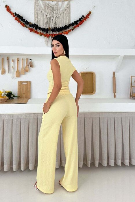 ONE COLOR TANK TOP+ TROUSERS WOMEN SET YELLOW/E VERDHE - 3