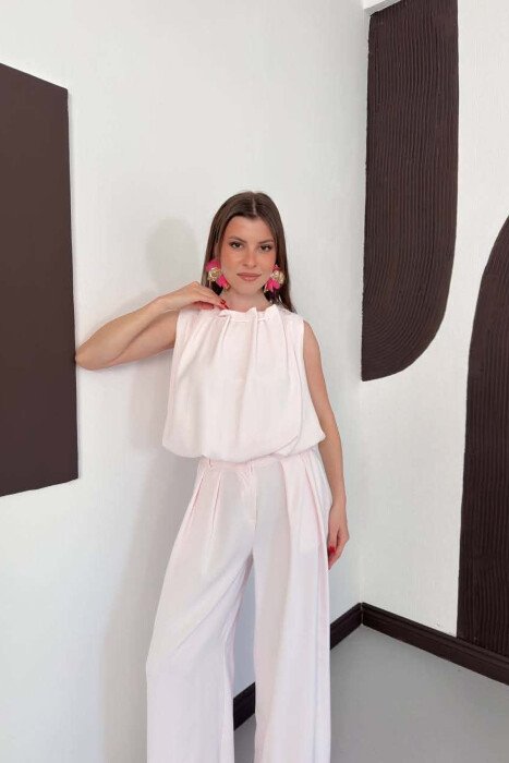 ONE COLOR TANK TOP + WIDE LEG TROUSERS WOMAN SET BABY PINK/ROZB - 3