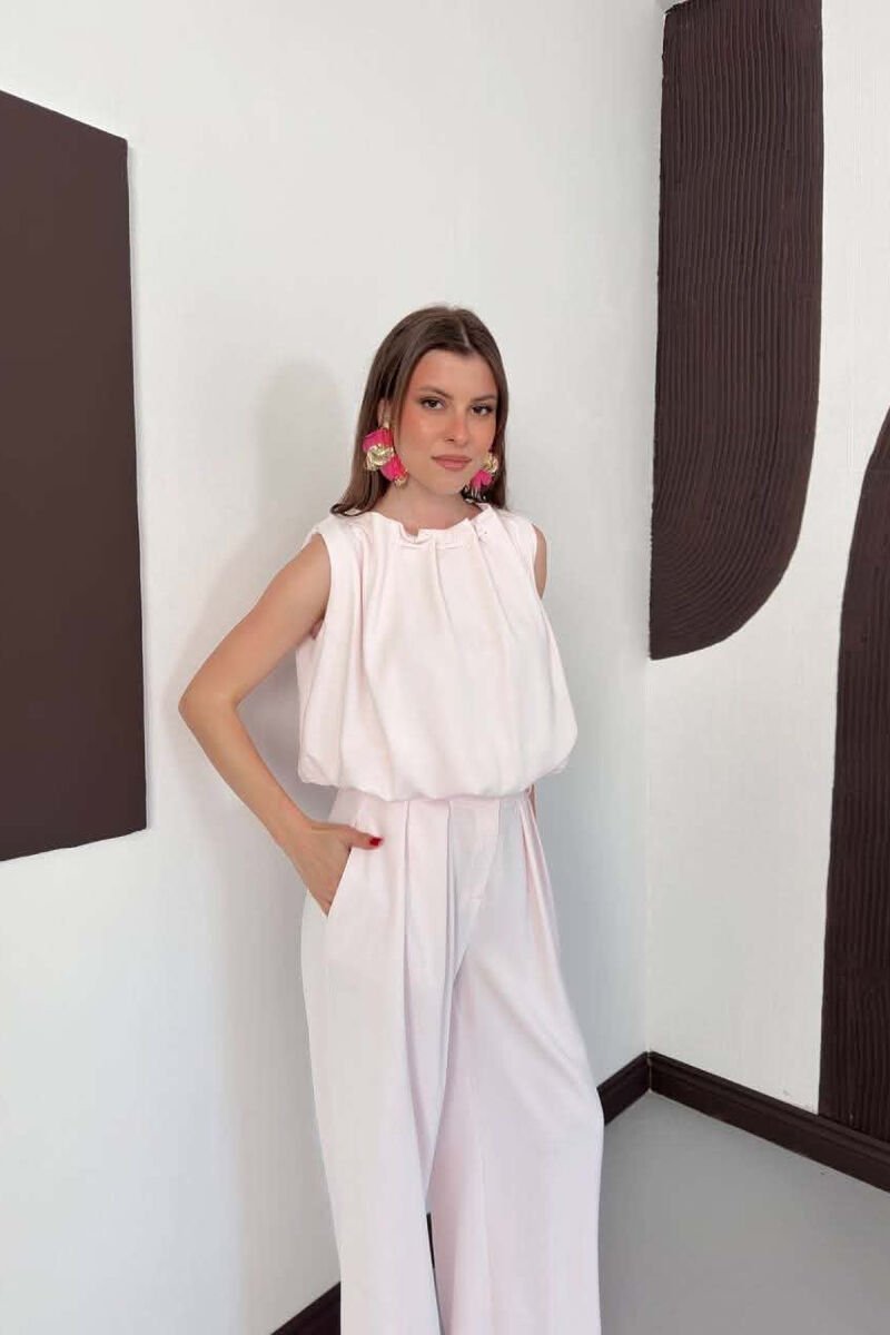 ONE COLOR TANK TOP + WIDE LEG TROUSERS WOMAN SET BABY PINK/ROZB - 5