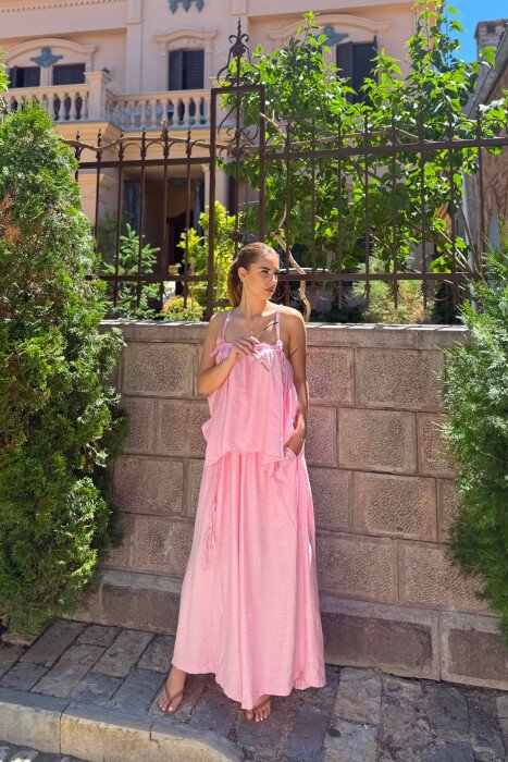 ONE COLOR TANK TOP + WIDE LEG TROUSERS WOMAN SET BABY PINK/ROZB - 1