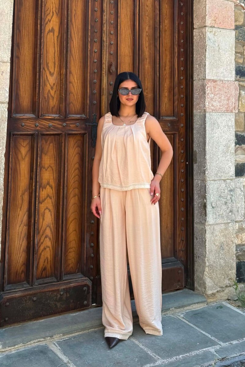 ONE COLOR TANK TOP + WIDE LEG TROUSERS WOMAN SET BEIGE/BEZHE - 4