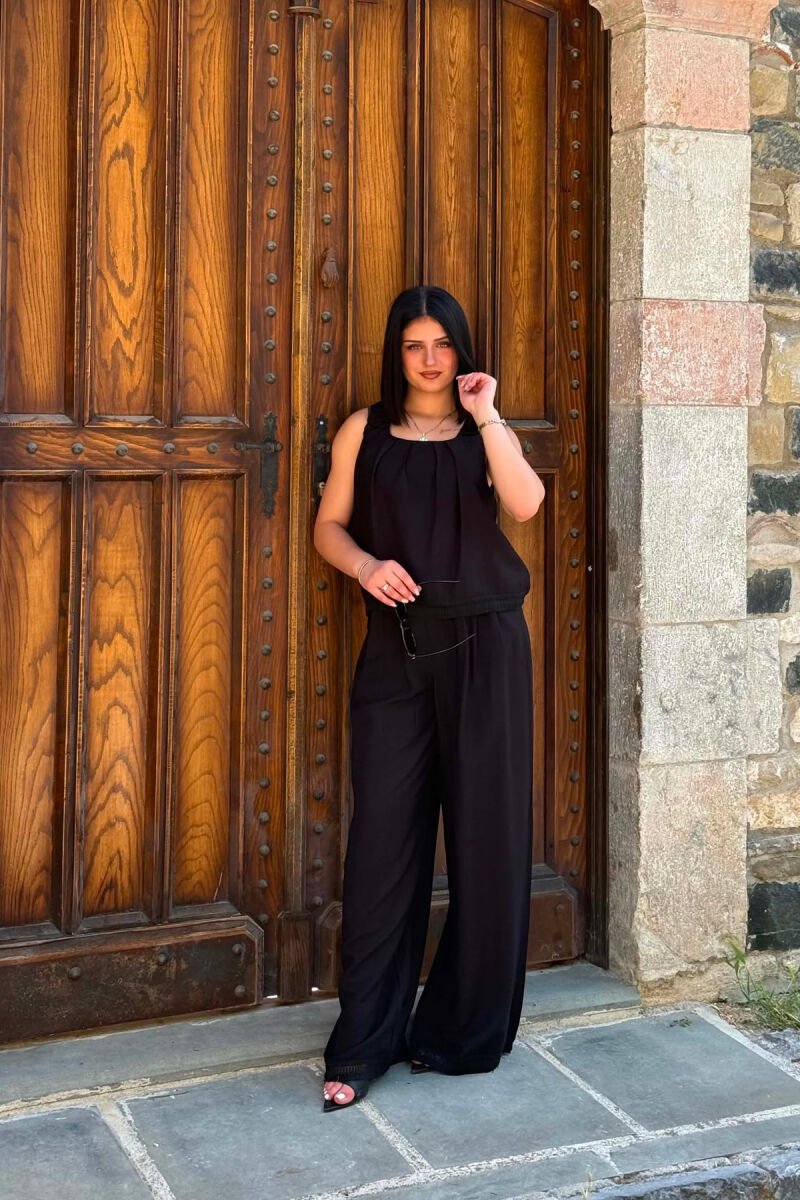 ONE COLOR TANK TOP + WIDE LEG TROUSERS WOMAN SET BLACK/ E ZEZE - 1