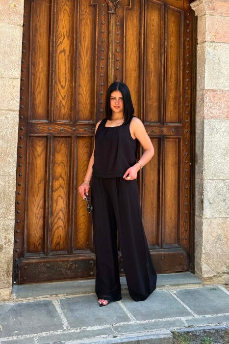 ONE COLOR TANK TOP + WIDE LEG TROUSERS WOMAN SET BLACK/ E ZEZE - 3