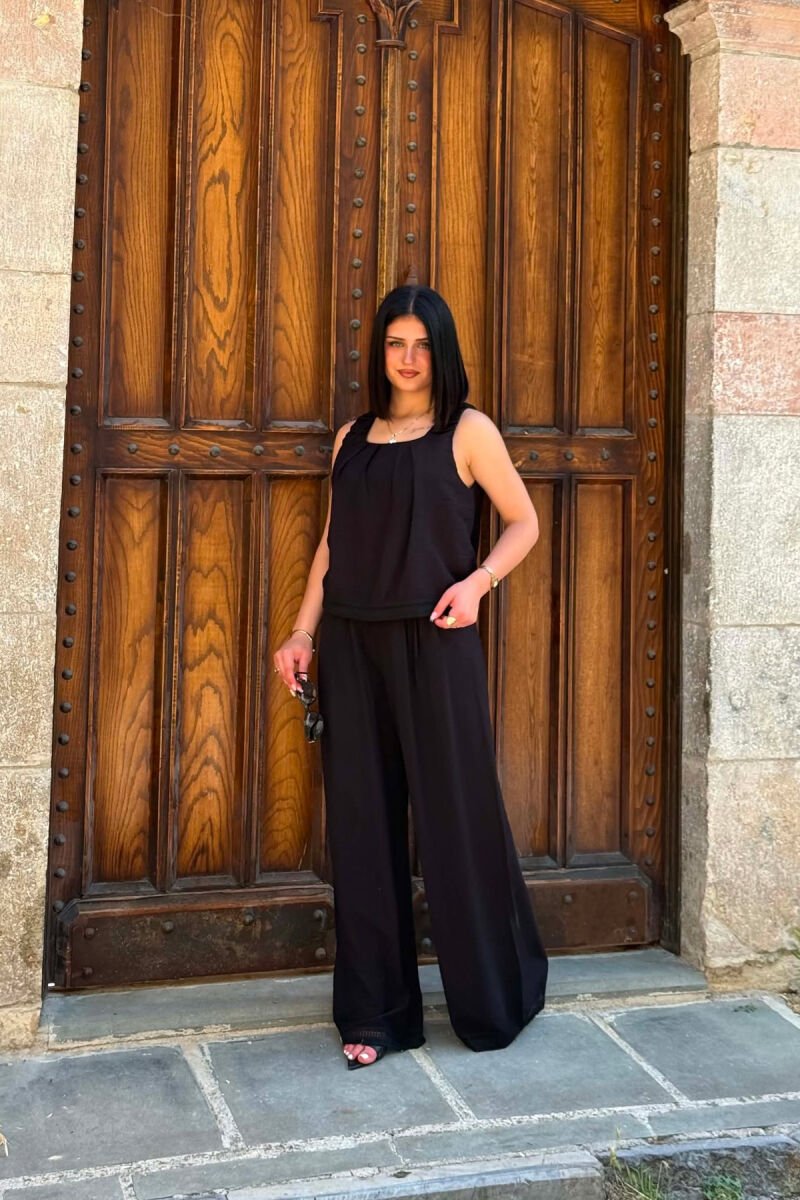 ONE COLOR TANK TOP + WIDE LEG TROUSERS WOMAN SET BLACK/ E ZEZE - 3