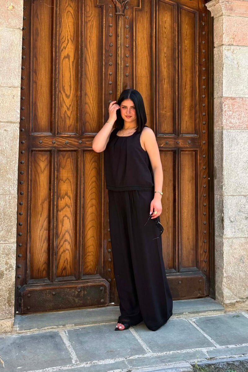 ONE COLOR TANK TOP + WIDE LEG TROUSERS WOMAN SET BLACK/ E ZEZE - 4