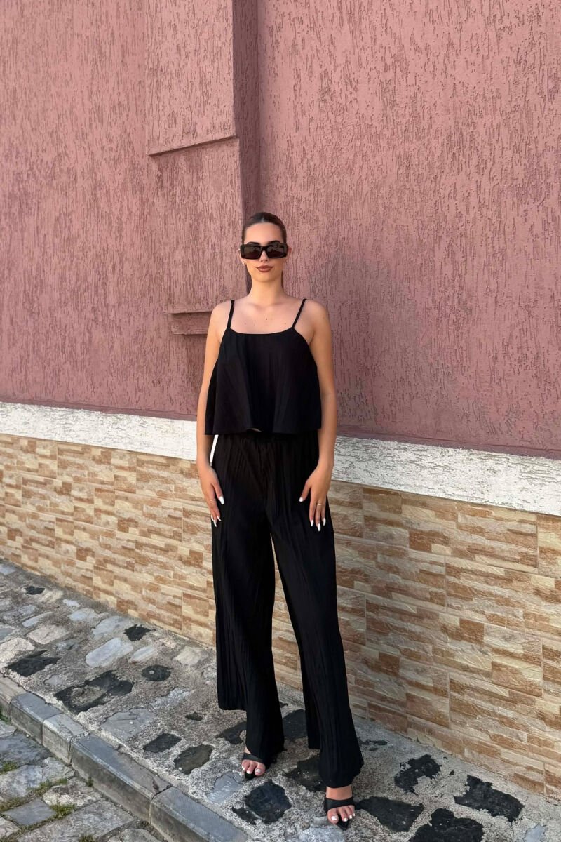 ONE COLOR TANK TOP+ WIDE LEG TROUSERS WOMAN SET BLACK/ E ZEZE - 1
