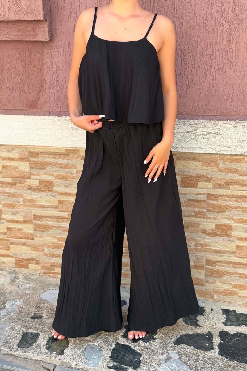 ONE COLOR TANK TOP+ WIDE LEG TROUSERS WOMAN SET BLACK/ E ZEZE - 2