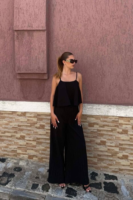 ONE COLOR TANK TOP+ WIDE LEG TROUSERS WOMAN SET BLACK/ E ZEZE - 4