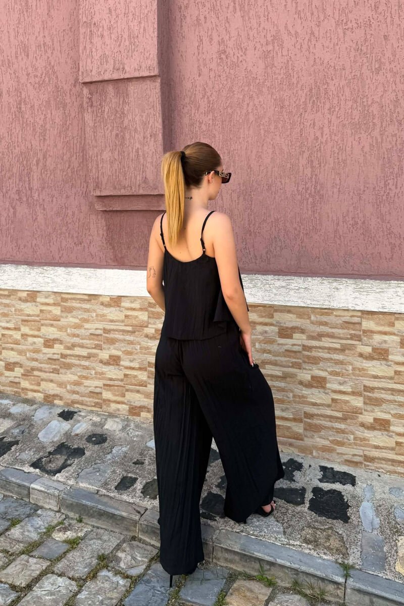 ONE COLOR TANK TOP+ WIDE LEG TROUSERS WOMAN SET BLACK/ E ZEZE - 6